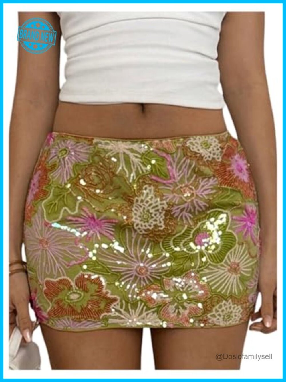 Sequin Glitter Mini Skirt Bodycon Floral Y2k Night Out Clubwear